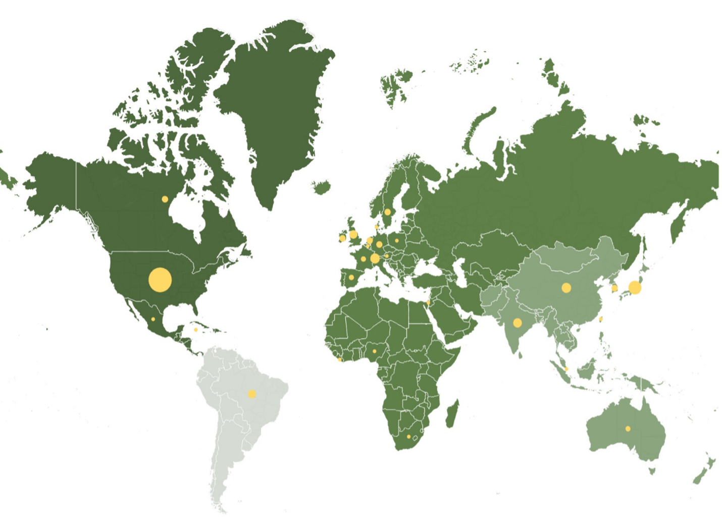 Map showing engaged companies based on region