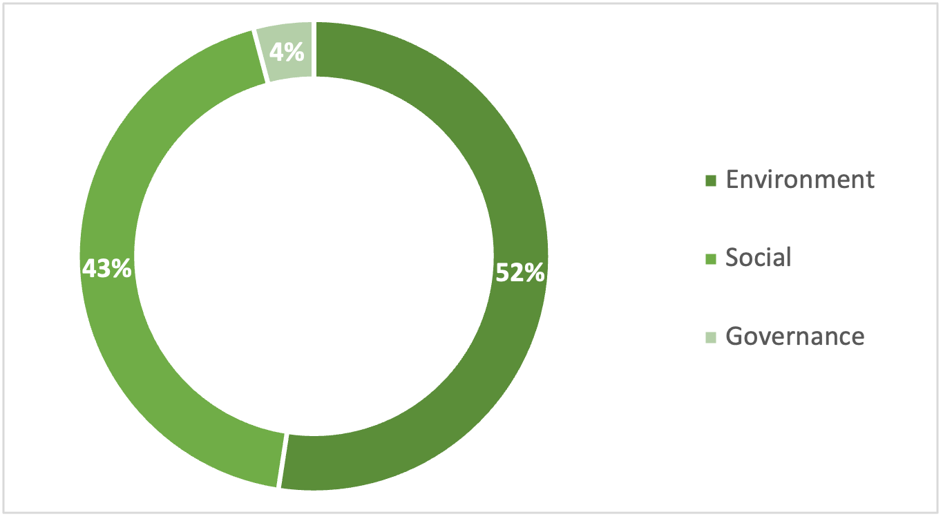 Pie chart showing sustainability areas breakdown
