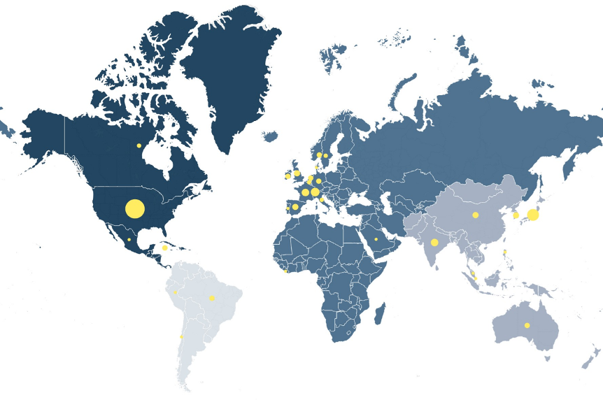 Map shows distribution of companies engaged with in Q2 2026, by country.
